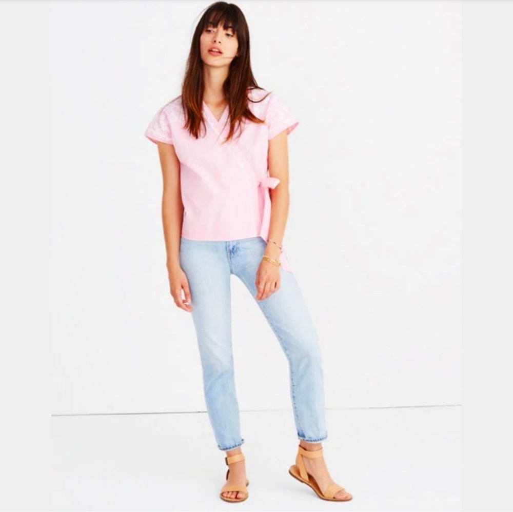 NWOT Pink Madewell Embroidered Wrap Top